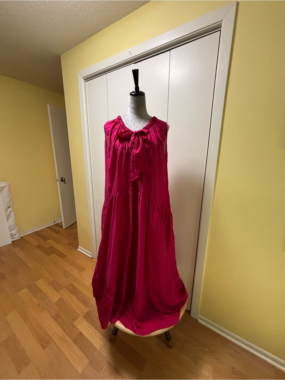 Sleeveless Fuchsia Tie-Neck Maxi Dress L , Rebecca Taylor